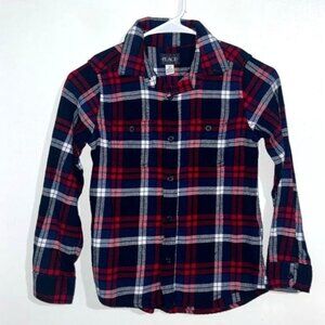 Childrens Place Boys Red & Blue Plaid Button-Up Flannel Shirt Size 7/8